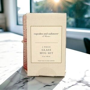 Cupcakes & Cashmere set of 2 pink embossed 15oz glass mug set